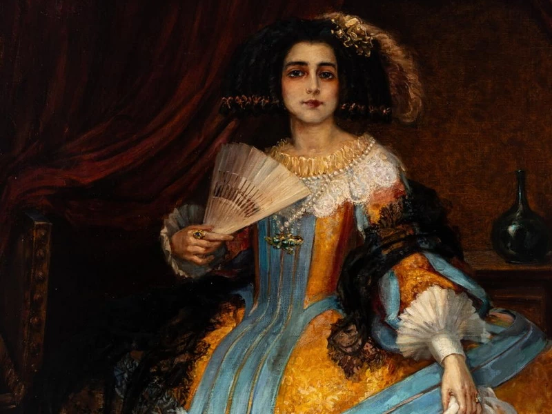 1874-Raoul Barré - Ritratto di una signora con un ventaglio